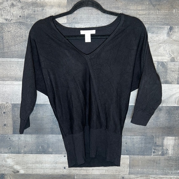Pretty Black V-Neck Sweater from White House Black Market with 3/4 Sleeves - Picture 1 of 5